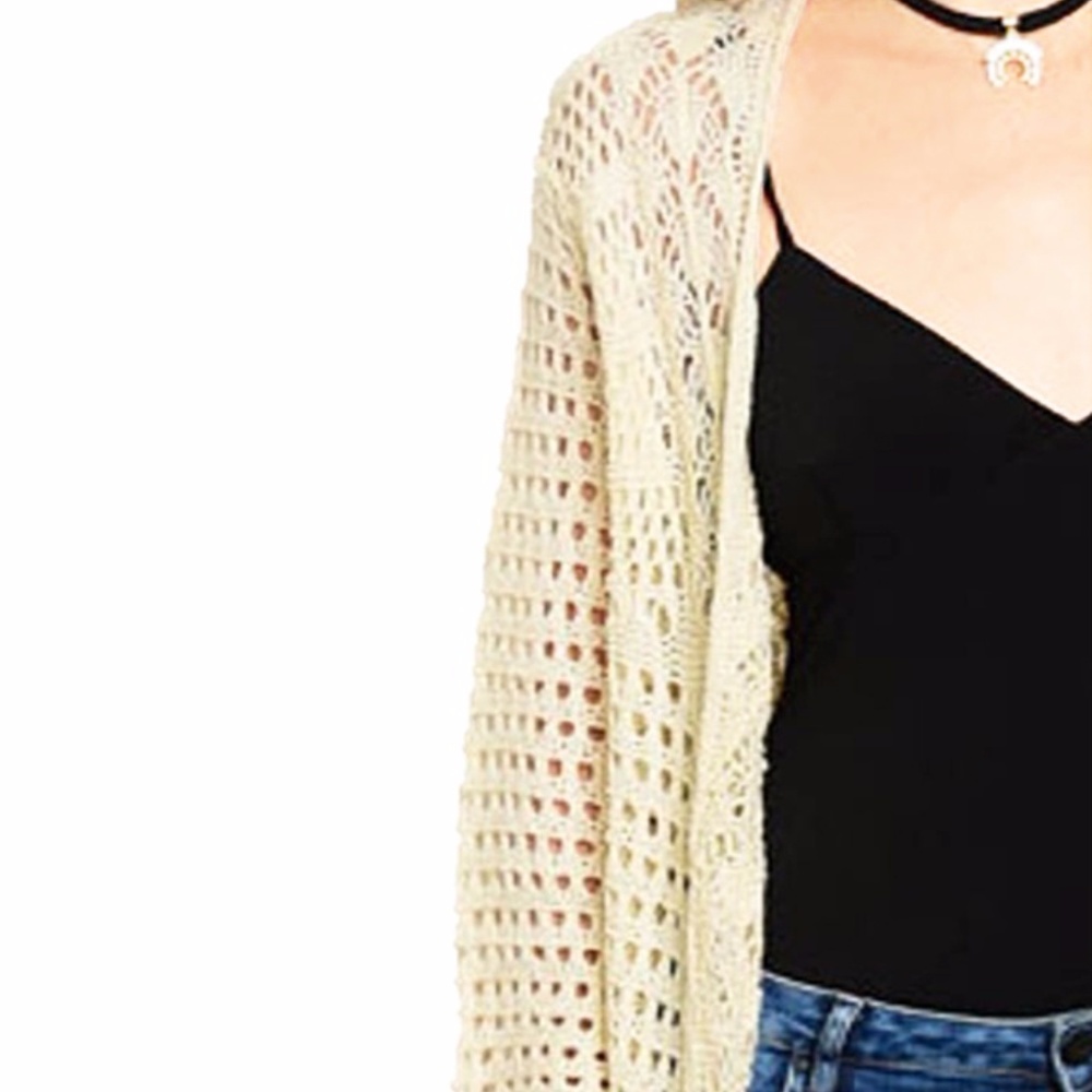 BOHO Open Eyelet Cotton Knit Long Sweater Cardigan - Picture 4 of 8