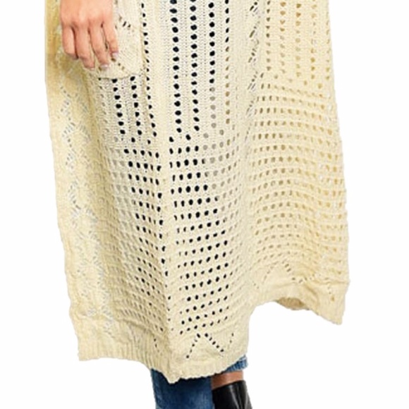 BOHO Open Eyelet Cotton Knit Long Sweater Cardigan - Picture 8 of 8