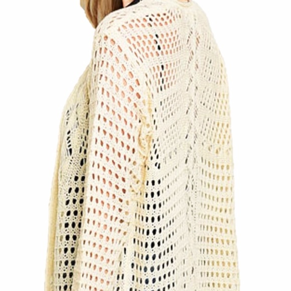 BOHO Open Eyelet Cotton Knit Long Sweater Cardigan - Picture 7 of 8