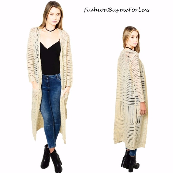 Buyme4Less Sweaters - BOHO Open Eyelet Cotton Knit Long Sweater Cardigan