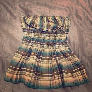 Tube top plaid blues, Browns, beiges size M