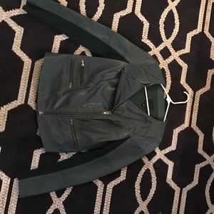 Green Genuine Leather Moto Jacket