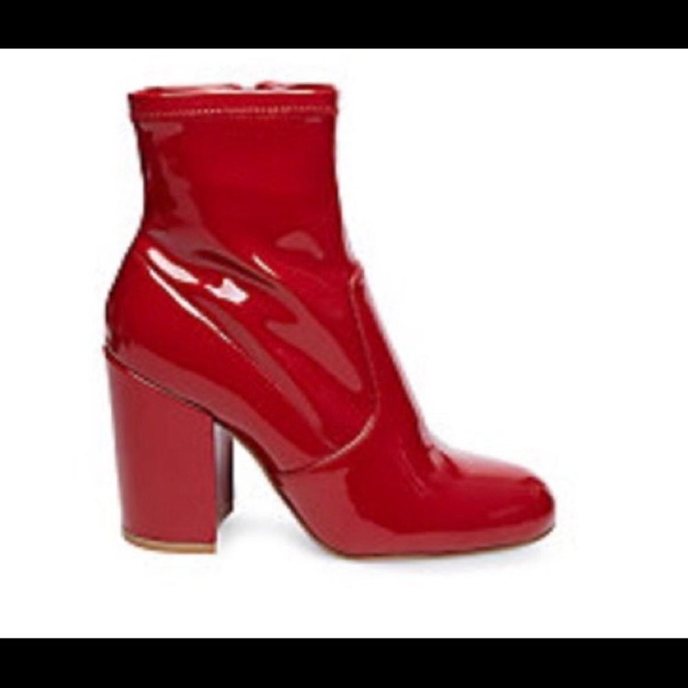 Red patent Steve Madden bootie.