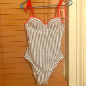 J. Crew seersucker one piece bathing suit, size 4