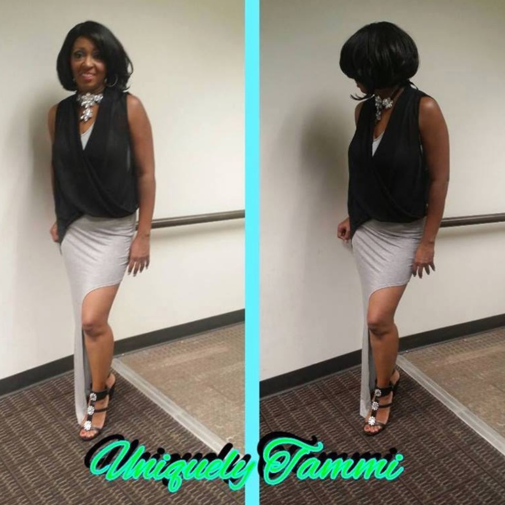 Side Slit Dress with Black Drape