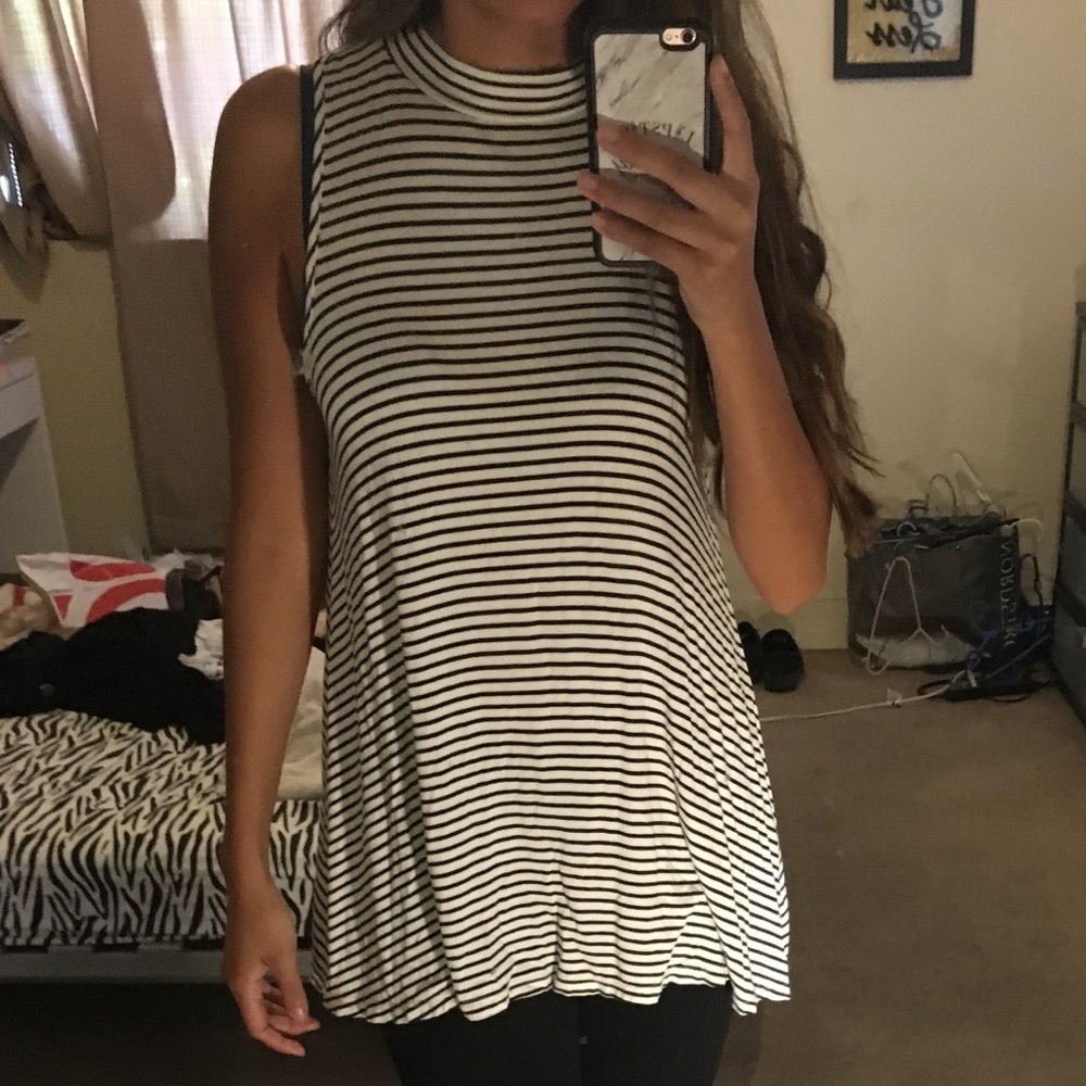Striped mock neck blouse