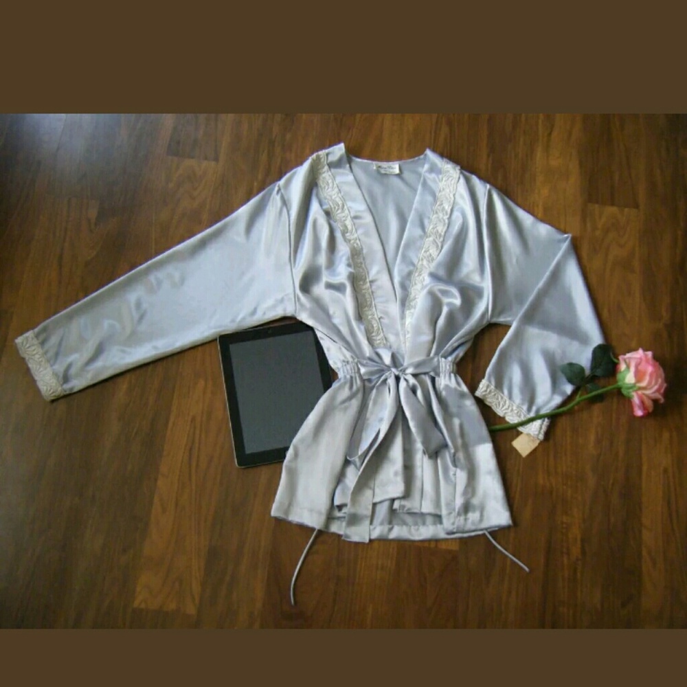 VTG Miss Dior Silver Blue Embroidered Trim Robe