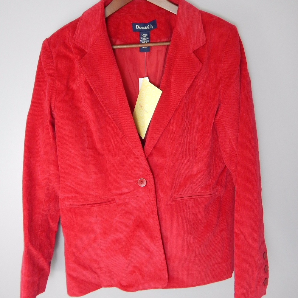 DENIM & CO NWT JACKET BLAZER STYLE RED CORDUROY