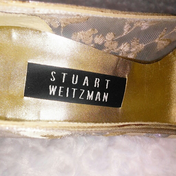 Vintage Stuart Weitzman Sheer Gold Floral Heels - Picture 7 of 8