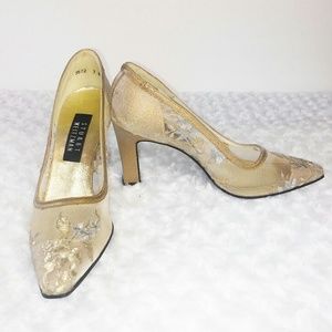 Vintage Stuart Weitzman Sheer Gold Floral Heels