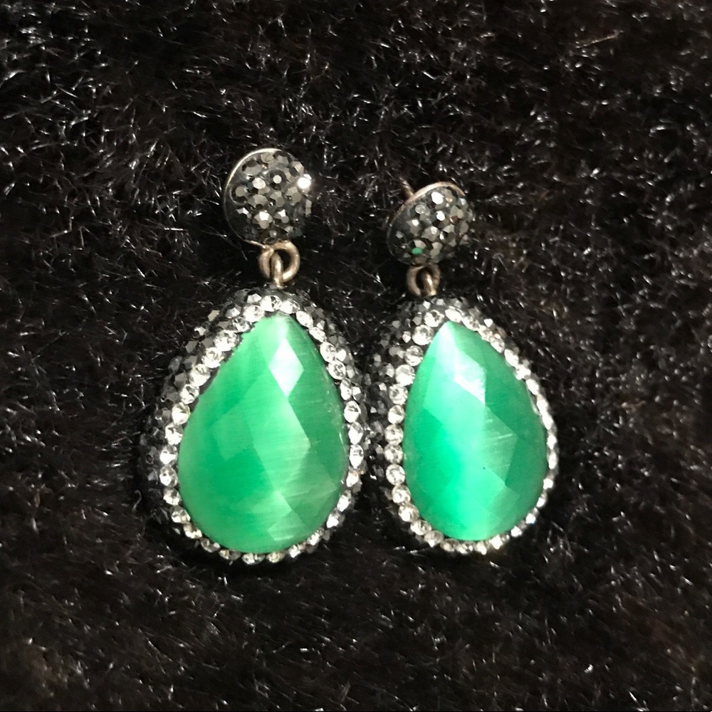 Small Tear Drop Earrings in Green