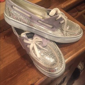 Ladies silver glitter Sperry
