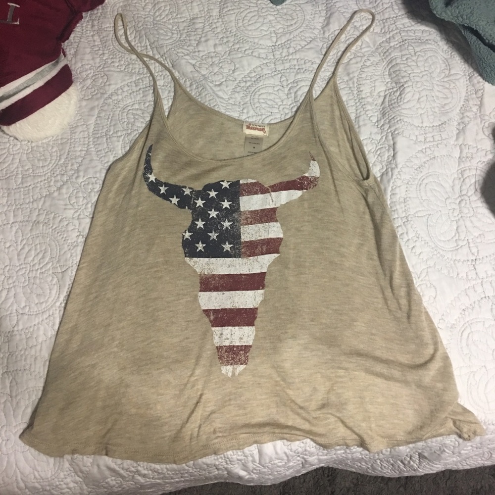 American flag cow skull tank