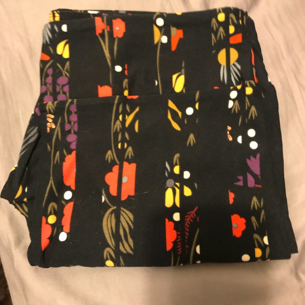 LulaRoe TC Black and Floral Striped Leggings