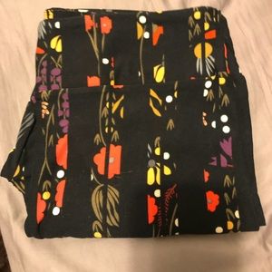LulaRoe TC Black and Floral Striped Leggings