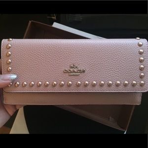 Coach Pink Pebble Leather Soft Slim Wallet