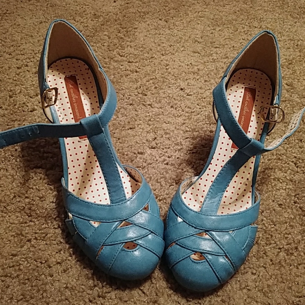 Blue Vintage T-Strap Heels