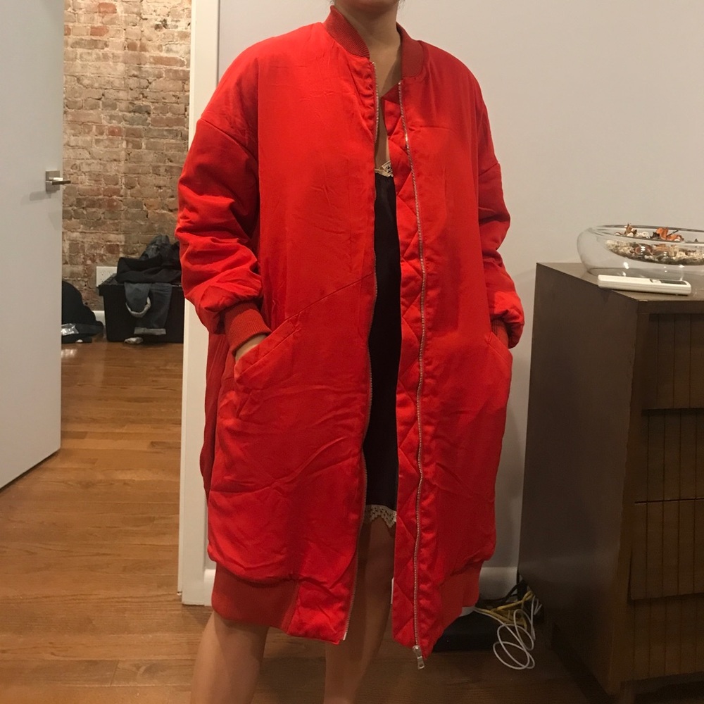 Prime Color Red Maxi Bomber Jacket