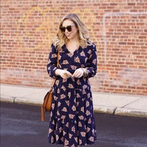 LOFT Dresses - Navy Printed Midi Boho Dress LOFT Dresses - Navy Printed Midi Boho Dress