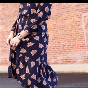 LOFT Dresses - Navy Printed Midi Boho Dress LOFT Dresses - Navy Printed Midi Boho Dress