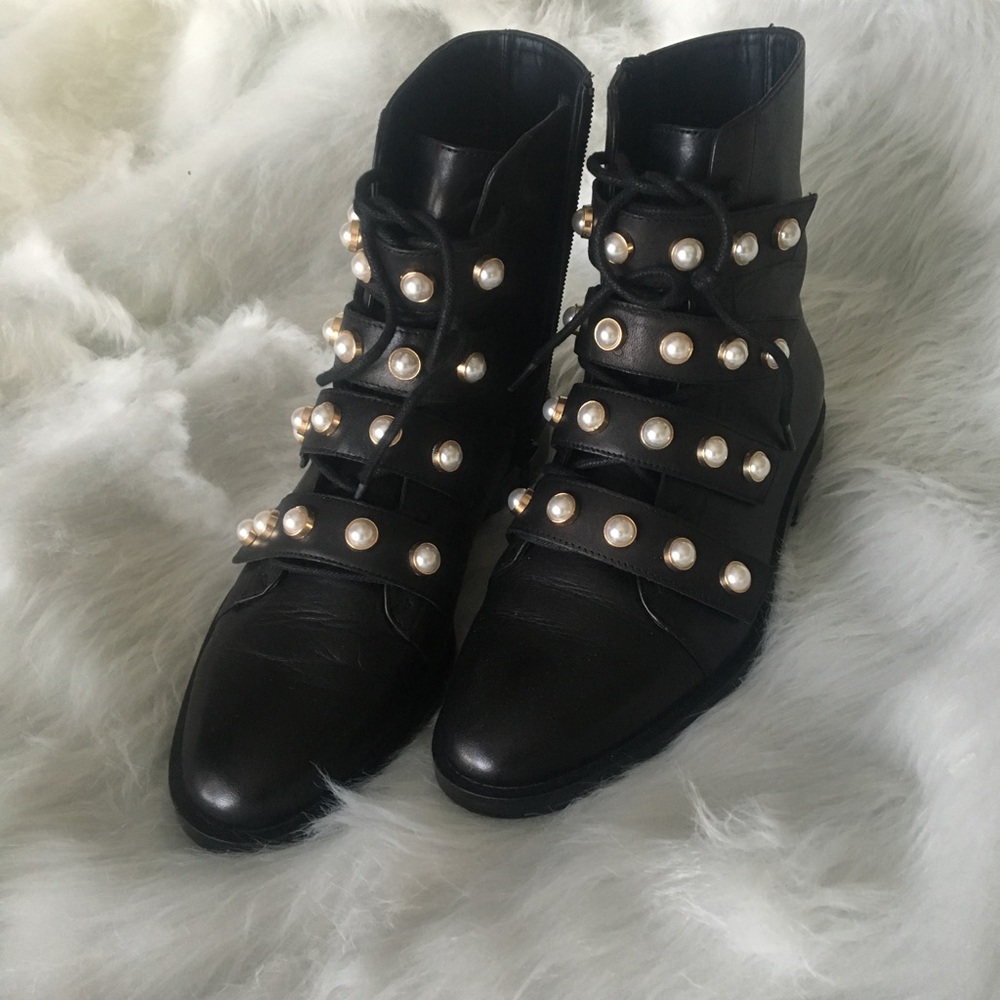 Black Zara pearl boots