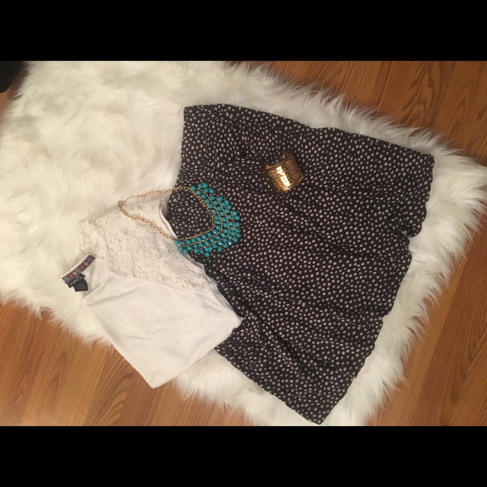 Gray and white polka dot skirt