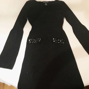 SOLD - INC Black Sweater Dress W/ Rhinestones