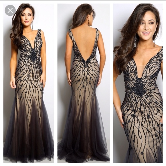 Jovani Navy/Grey/Nude Prom Dress