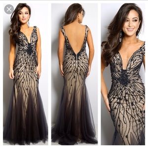 Jovani Navy/Grey/Nude Prom Dress