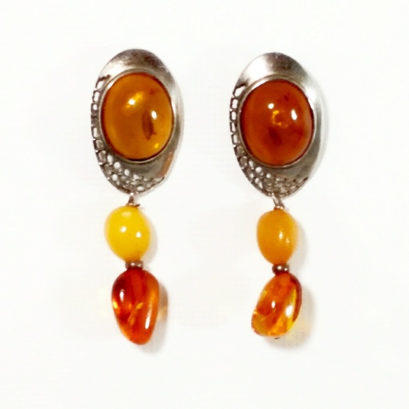 ❌Vintage Baltic Amber/Sterling Drop Earrings❌ - Picture 2 of 7