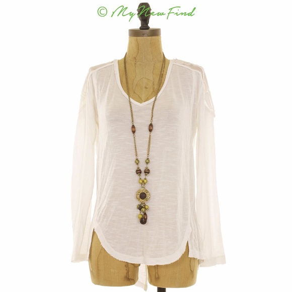 FREE PEOPLE THE GATSBY LONG SLEEVE SHEER INSET TOP - Picture 1 of 4