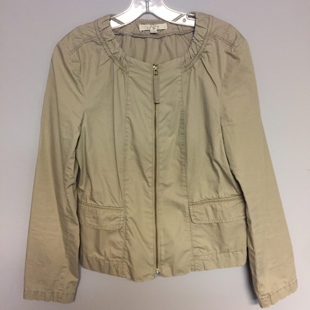 LOFT Khaki Jacket with Ruffle Back