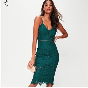 Missguided lace/ crochet green midi dress