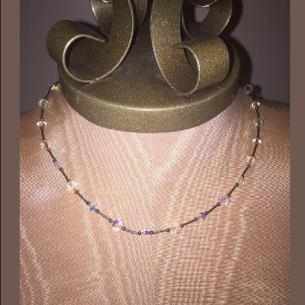 New Beaded Shiny Silver Necklace 17 3/4 in