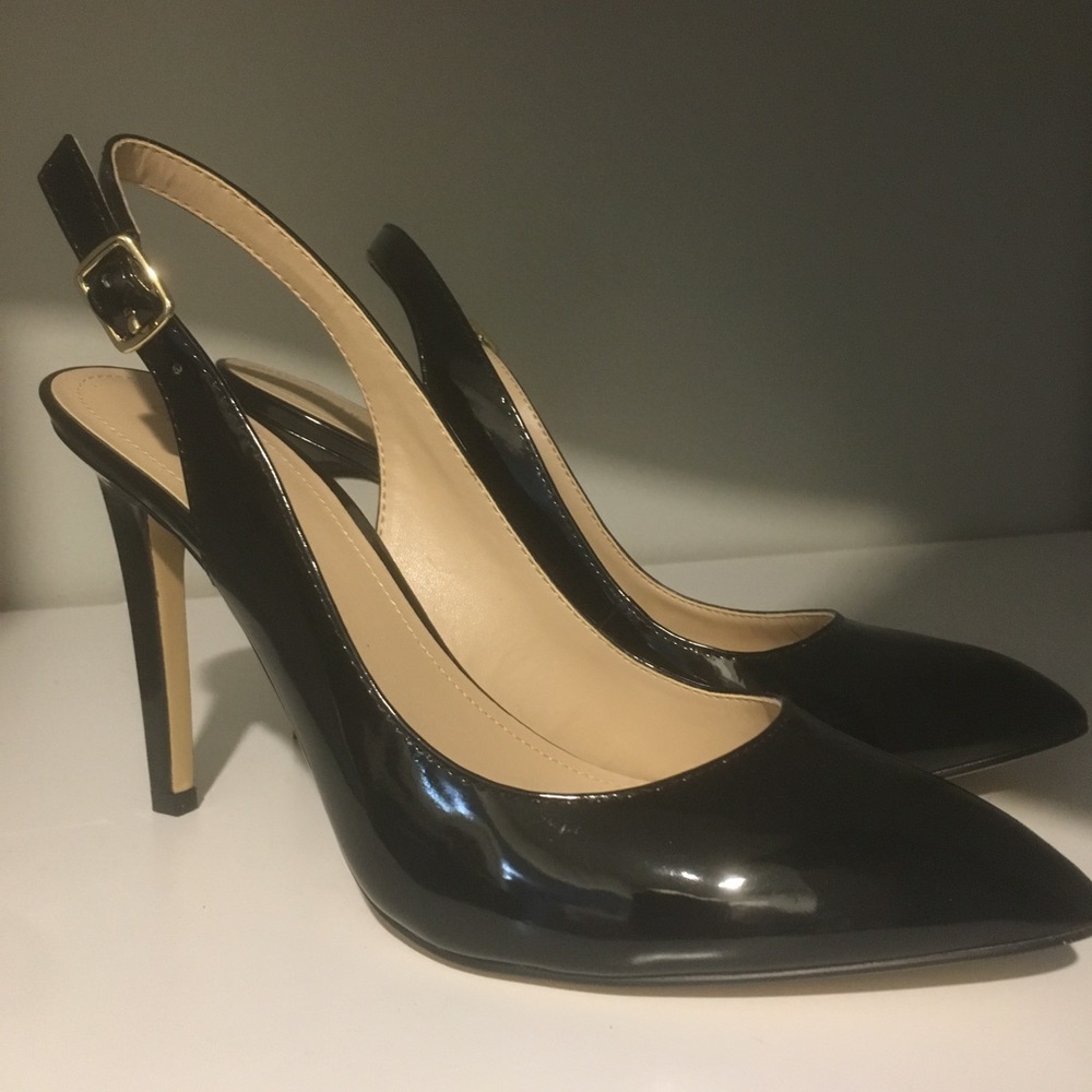 BCBG Black Patent Point-Toe Heels (NWOT)
