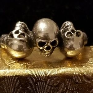 Sterling Silver Tri Skull Ring