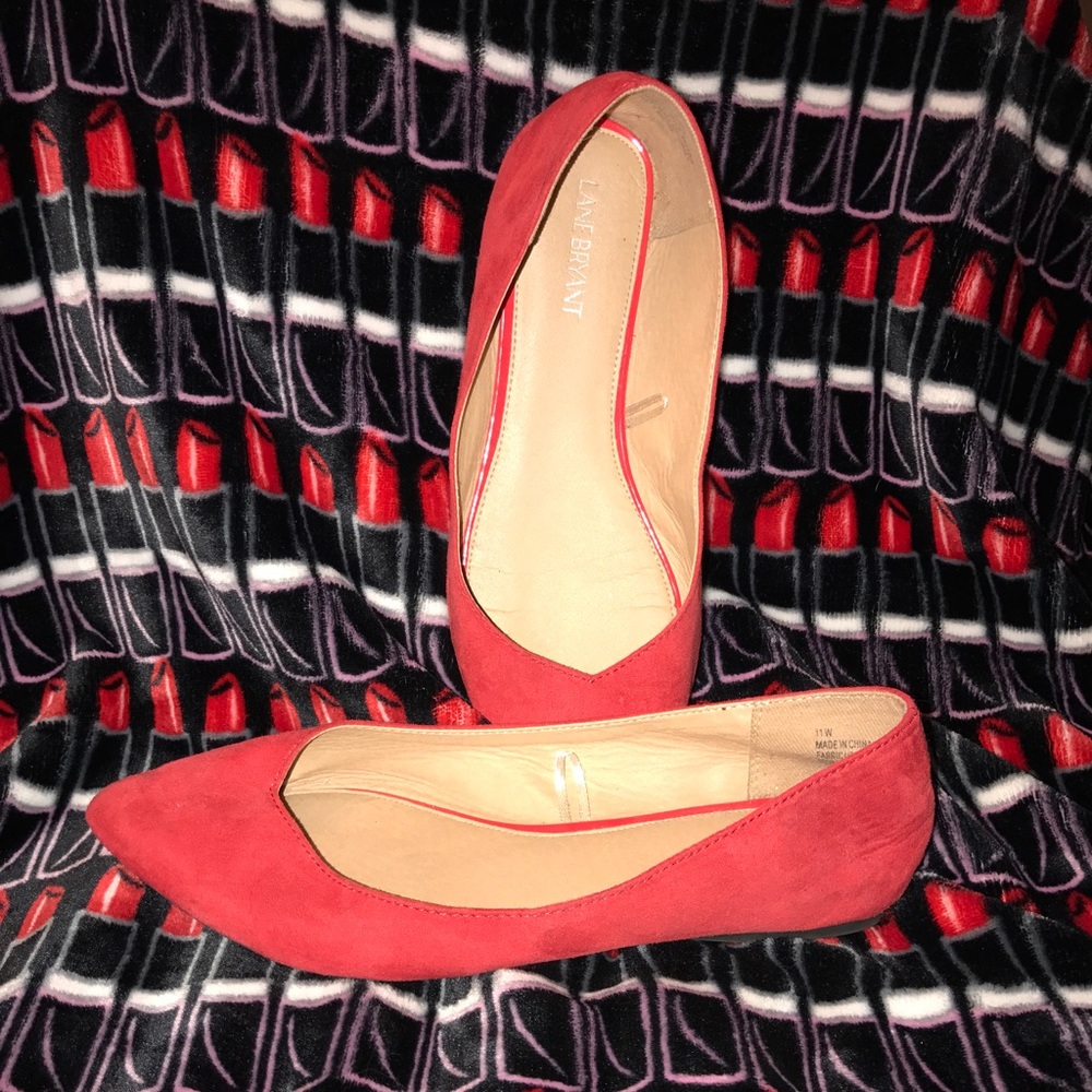 Faux Suede Wide Width Red Flats