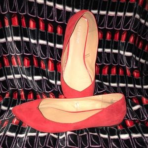 Faux Suede Wide Width Red Flats