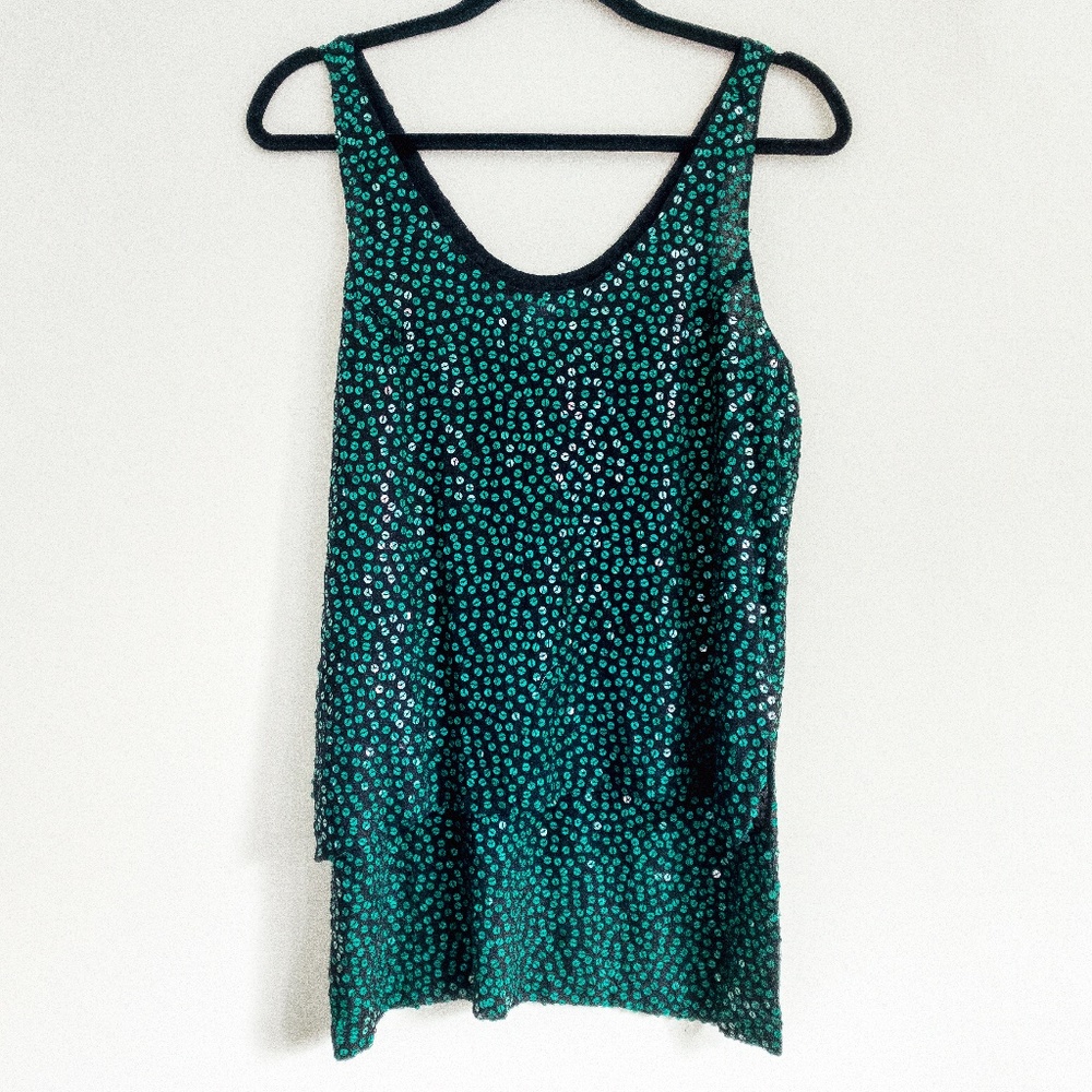 Diane von Furstenberg High Low Green Sequin Tank