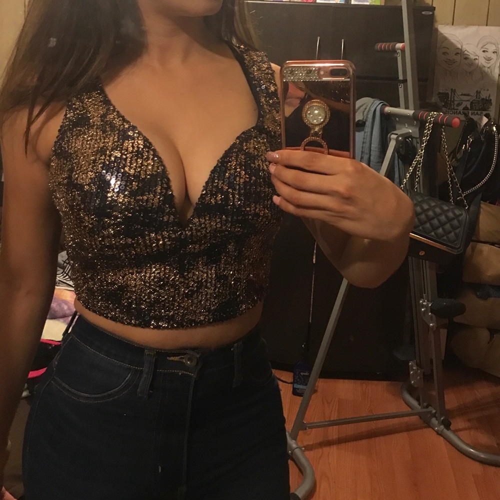 Sequin blue and gold crop top