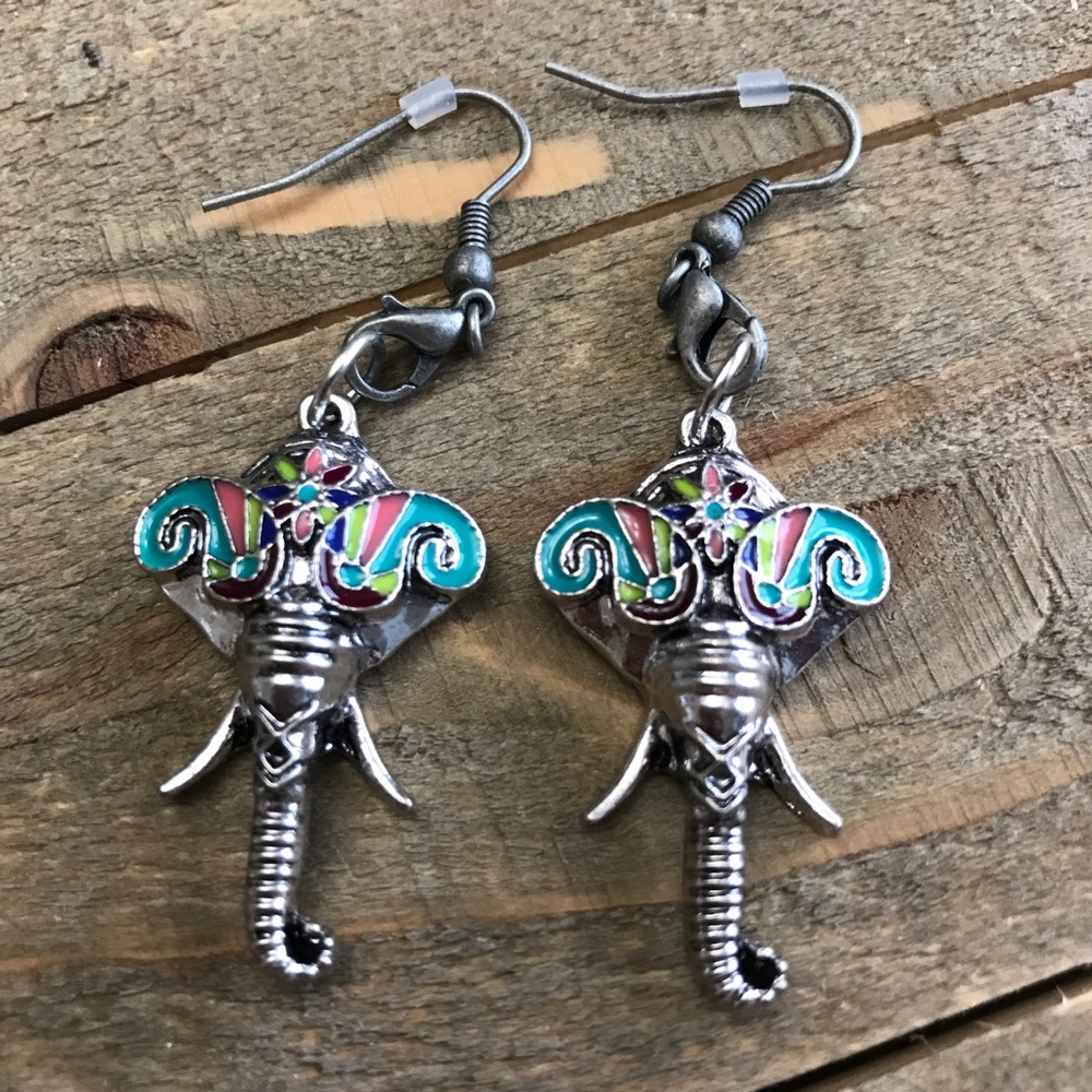 Handmade Elephant Dangle Earrings - Picture 2 of 2