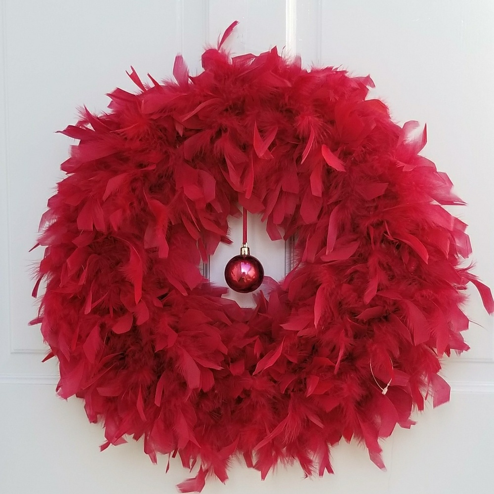 Holiday Wreath of Red Feathers