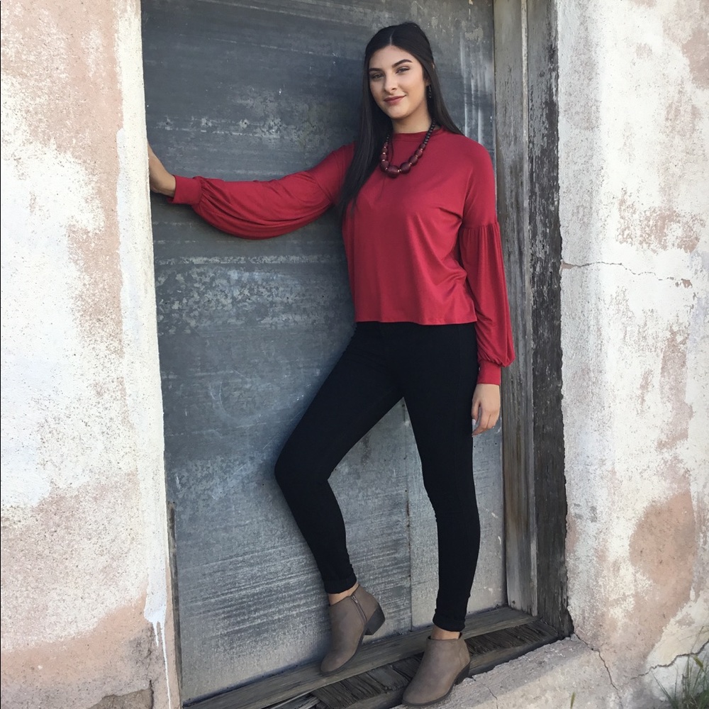 Long Sleeve Top Cranberry-LAST ONE - Picture 2 of 5