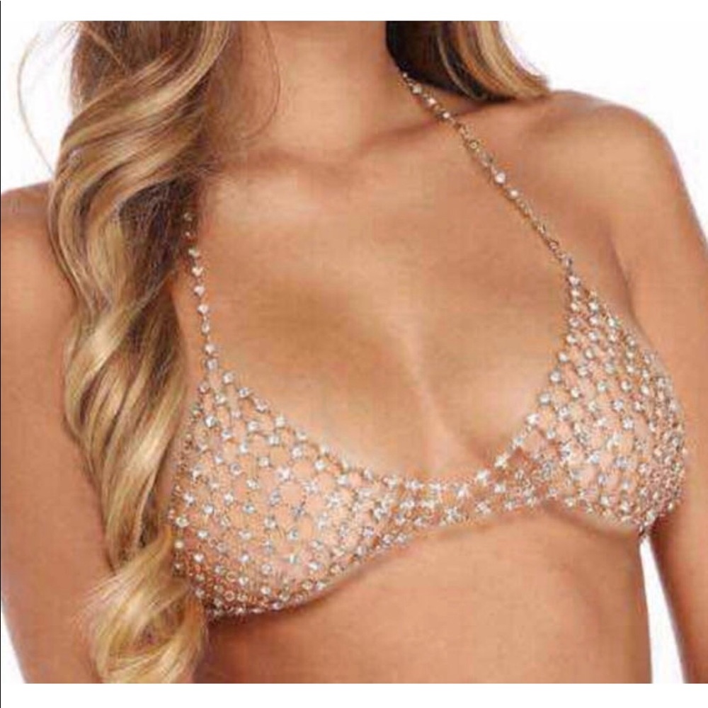 Crystal gold chained bra
