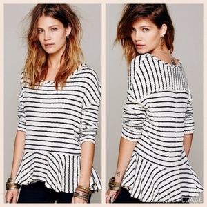We the Free Auntie Em striped peplum thermal Top