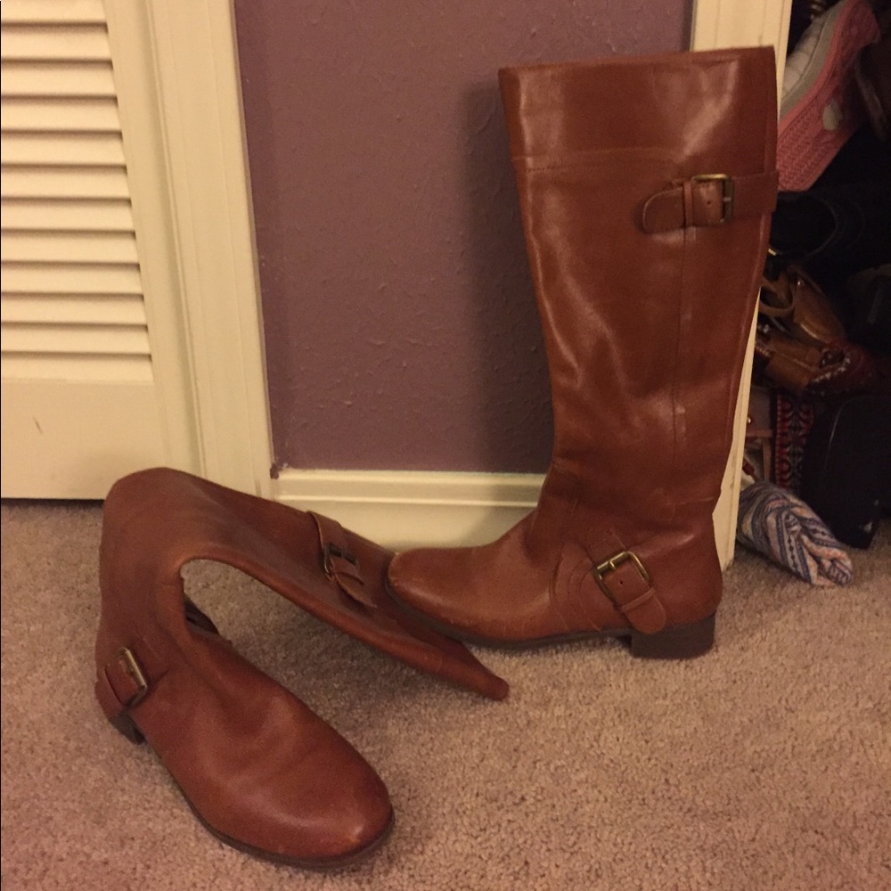 Brown leather boots