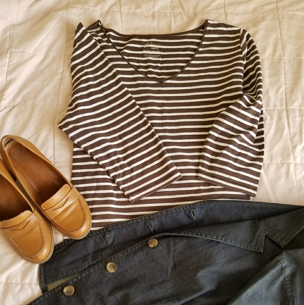 3/4 length Venezia Brown Stripe Tee