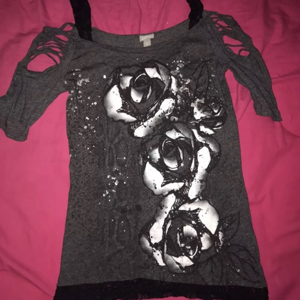 Black And White rose off the shoulder shirt