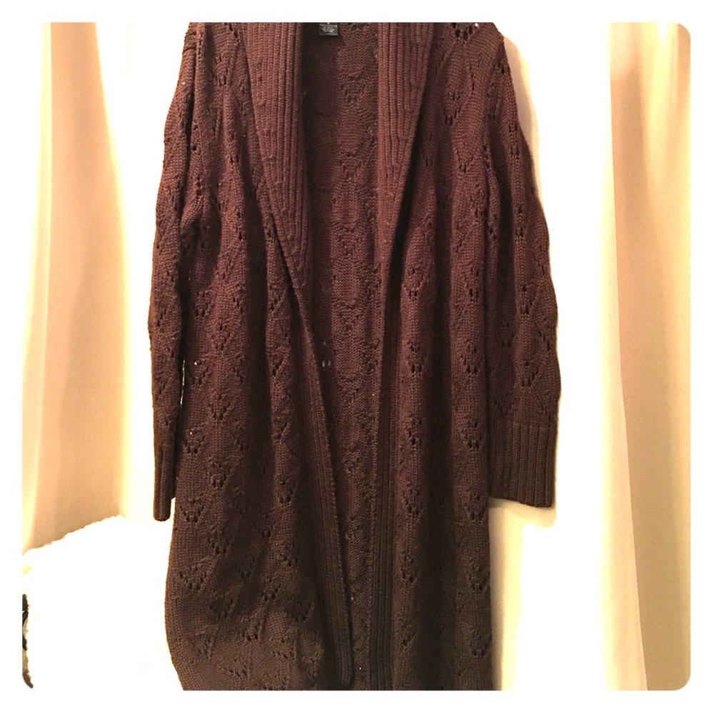 Long sleeve full length open knit sweater