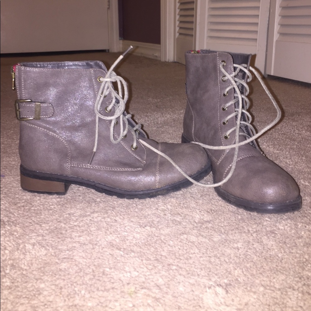 Gray combat boots